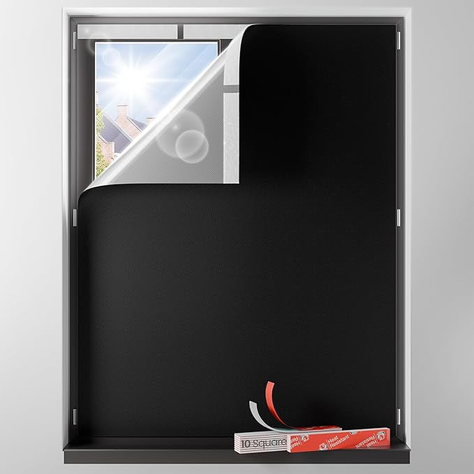 Sumobaby Blackout Curtains for Bedroom Portable 34"x58",No Drill Blackout Shades with Upgraded Hook&Loop Tapes,100% Black Out Window Cover,Thermal Insulated Blinds for Bedroom,Nursery(1 Panel,Black)