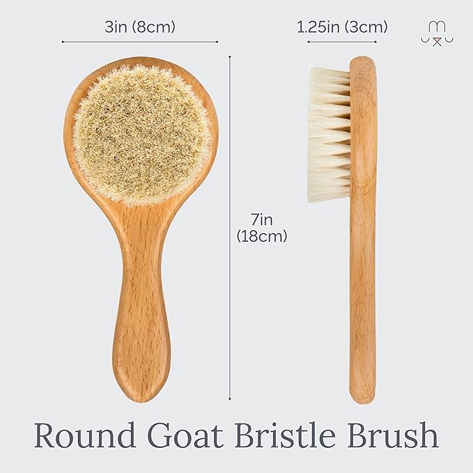 Natemia Baby Hair Brush and Comb Set - Wooden Soft Bristle Brush, Cradle Cap Brush for Newborns and Toddlers