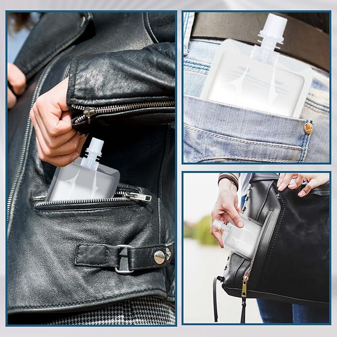 Meanplan 100 Pcs Plastic Pouches Bulk Reusable Squeeze Pouches Clear Plastic Juice Leak Proof Bags with Funnel for Party Favors Supplies(6.7 oz,Inclined Mouth)