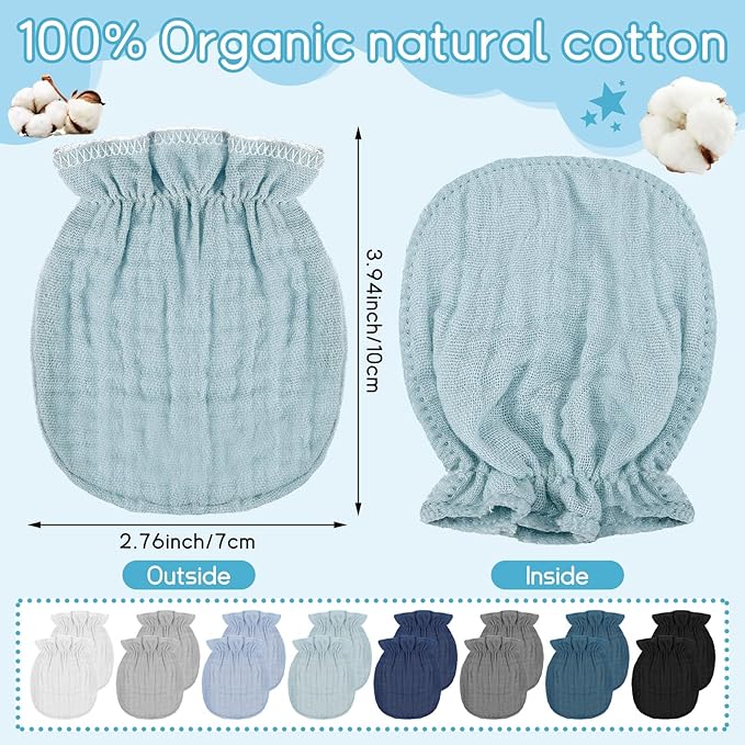 Newborn Baby Muslin Mittens 0-6 Months No Scratch Elastic Wrist Soft Breathable Gloves Bulk Cotton for Infant