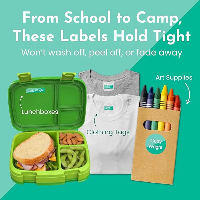 Name Bubbles - Basic Daycare Name Stickers for Kids (102 Count) - Personalized Waterproof Name Labels for School Supplies, Clothing Tags, Baby Bottles, All Ages - Washable Stick-On Labels (Simple)