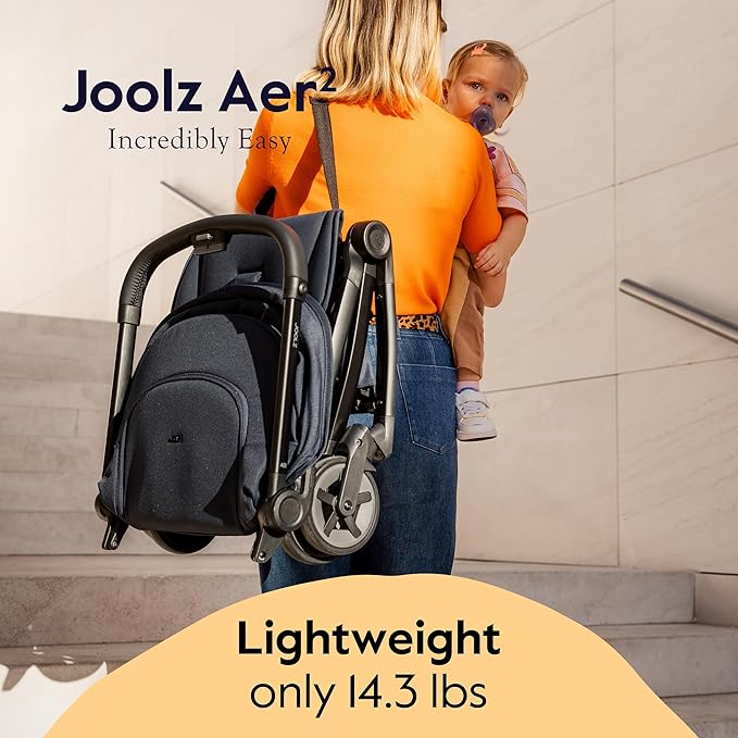 Joolz Aer2 Lightweight Travel Stroller for Baby & Toddler – Ultra-Compact One-Hand Foldable Stroller, Reclining Seat, UPF 50+ Canopy, Adjustable Leg Rest, Carry-On & Airplane Approved (Stone Grey)