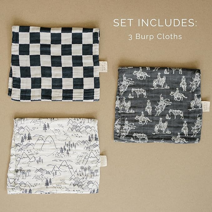 Mebie Baby Burp Cloths, Western, Muslin Burp Cloth Set for Spit Up, Drool, and More, Boho Burp Cloths for Baby Boy and Girl, Baby Must Haves for Registry Lists and Gifts for Newborns
