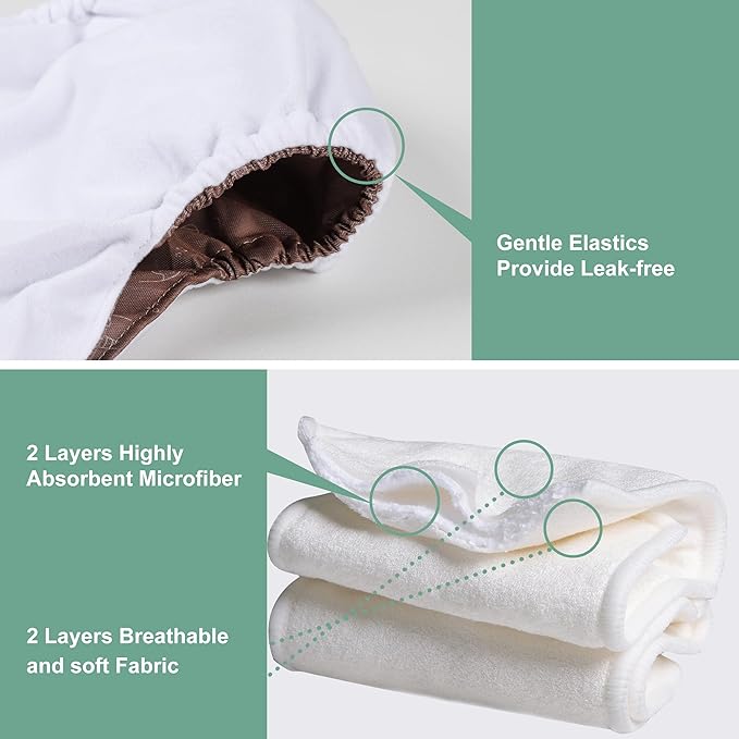 Wegreeco Cloth Diapers 6 Pack with Inserts & Wet Bag, Washable Reusable Diapers for Babies, One Size Adjustable (Palm)