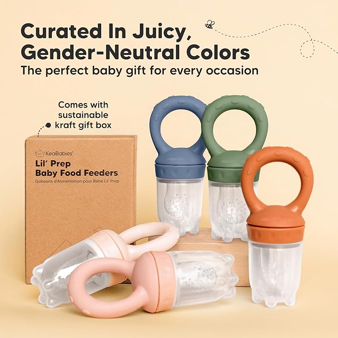KeaBabies Baby Fruit Feeder 2pk - Silicone Baby Food Feeder for Babies 6-12 Months, Breast Milk Popsicle for Teething, Weaning, Freeze Frozen Solid Food, BPA-Free Infant Feeding Essential (Slate)