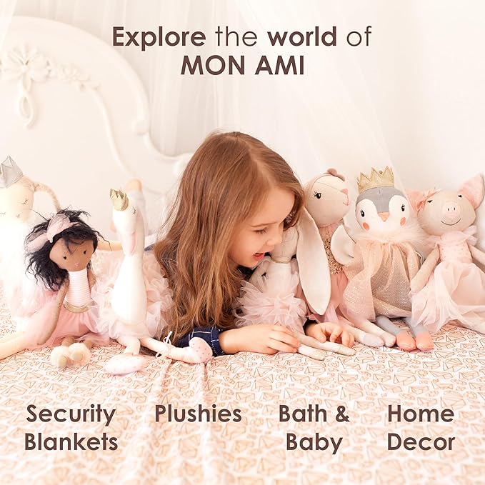 MON AMI Faith Bunny Accent Décor Pillow 12x11”, Plush Rabbit Cuddle Cushion, Decorative Throw Pillow for Child’s Nursery, Bed, Couch, Cute Room Décor