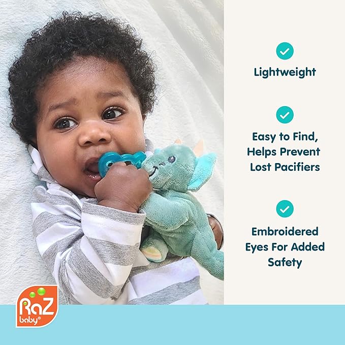 RaZbaby Bear RaZbuddy Stuffed Animal Pacifier Holder for Newborns & Up, Made in The USA, Detachable Orthodontic JollyPop Pacifier, Medical-Grade 100% BPA-Free Silicone, Baby Shower - 0 Months+
