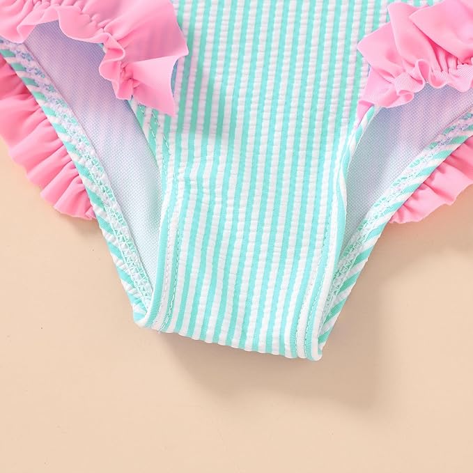 Happy Town Toddler Swimsuit Girl Solid Color Stripe One-Piece Baby Bathing Suits
