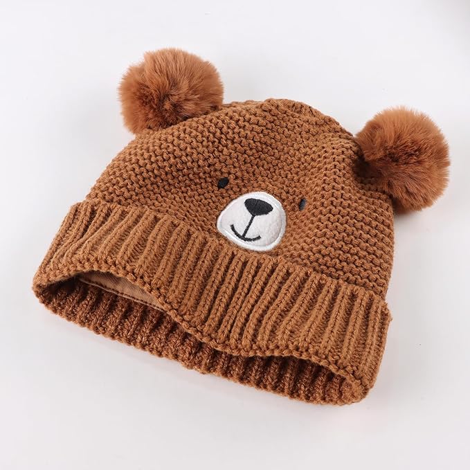 JANGANNSA Cute Bear Baby Beanie Pompom Baby Boys Hat Infant Toddler Winter Knitted Beanies for Girls