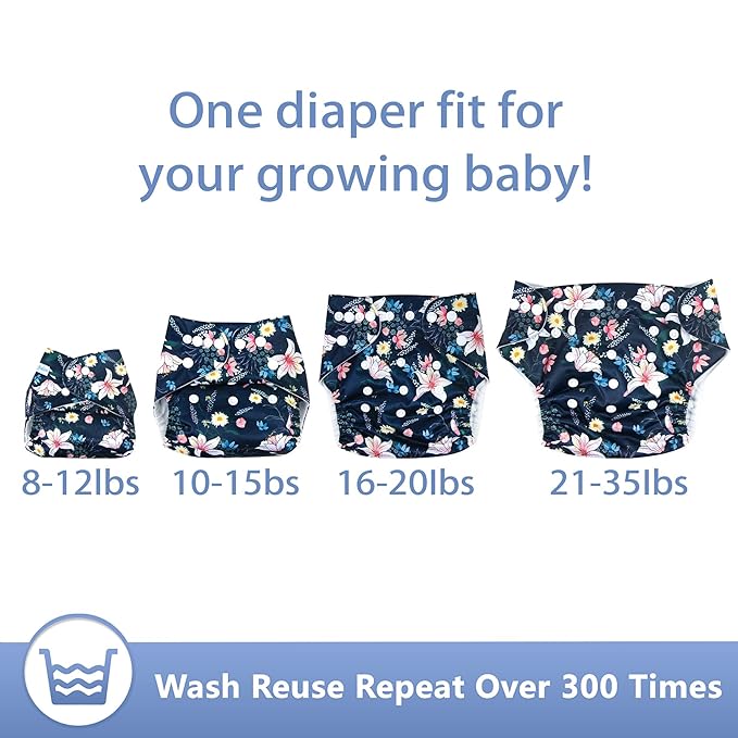 Leekalos Cloth Diapers Reusable for Boys and Girls, Baby Diaper Cloth with Inserts & Wet Bag One Size