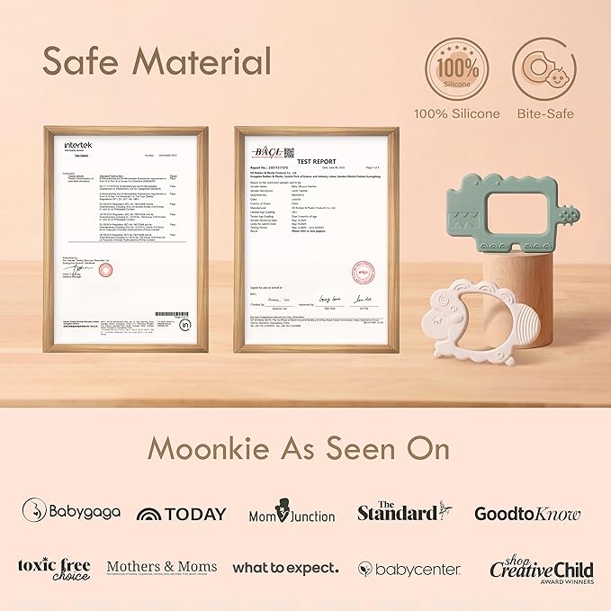 Moonkie Teething Toy, Safe & Easy to Hold BPA Free Silicone Baby Soothing Teethers, Prevent Finger Sucking Teether Toys Best for Babies 0-6 6-12 Months (Crocodile Sage)