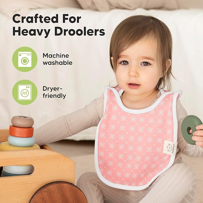 KeaBabies 8-Pack Baby Bibs for Boys, Girls - Pullover Bibs for Drooling Teething Baby Girl & Boy Toddler, Newborn, Soft & Absorbent, Cute Colors, Large Torso Coverage Keep Infant Clean & Dry (Blush)