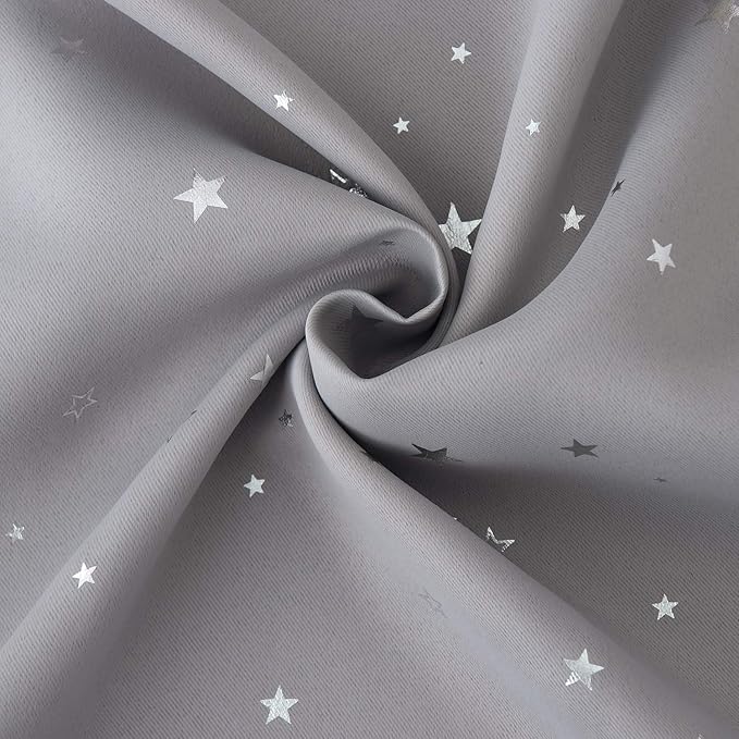 BGment Light Grey Star Blackout Curtains for Kid's Bedroom - Grommet Thermal Insulated Room Darkening Printed Curtains for Living Room, Set of 2 Panels (52 x 63 Inch, Light Grey)