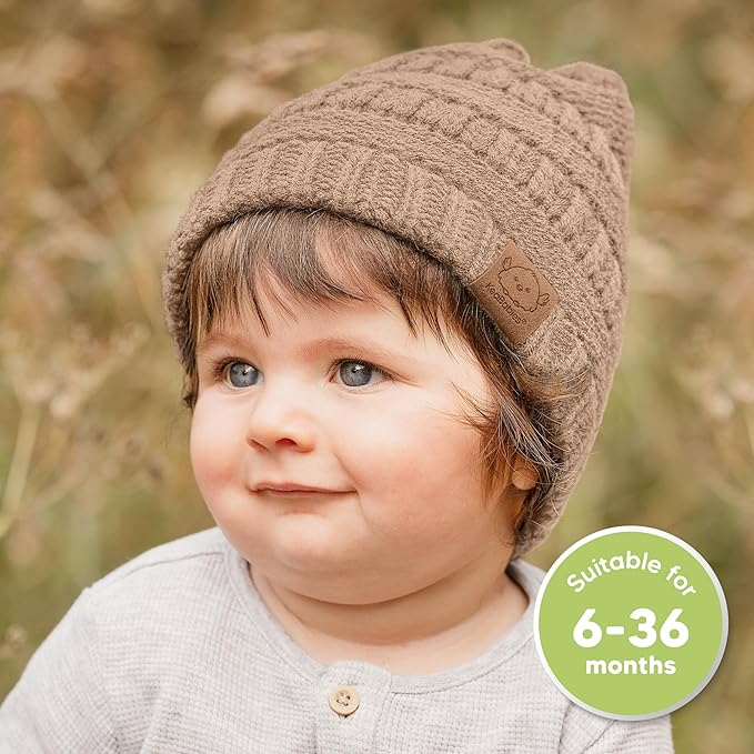 3-Pack Baby Beanies for Boys, Girls - Stretchy Knit Baby Hats, Cute Newborn & Toddler Winter Hat, Soft & Warm Infant Beanie 6-36 Months (Dune, M)