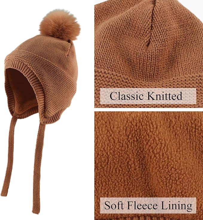 JANGANNSA Basic Winter Baby Boys Beanie Pompom Knitted Girls Hat Kids Earflap Beanies Warm Infant Toddler Hats
