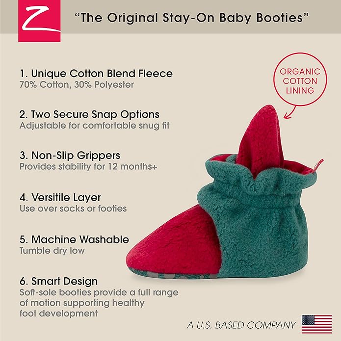 Zutano Unisex Fleece Baby Booties, Two Snap Closure, Newborn to 24 Months