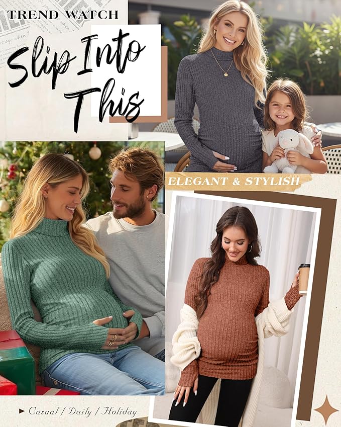 3 Pack Maternity T-Shirts Pregnancy Tops Women Sweater Long Sleeve Turtleneck Ribbed Finger Sleeve Outfits