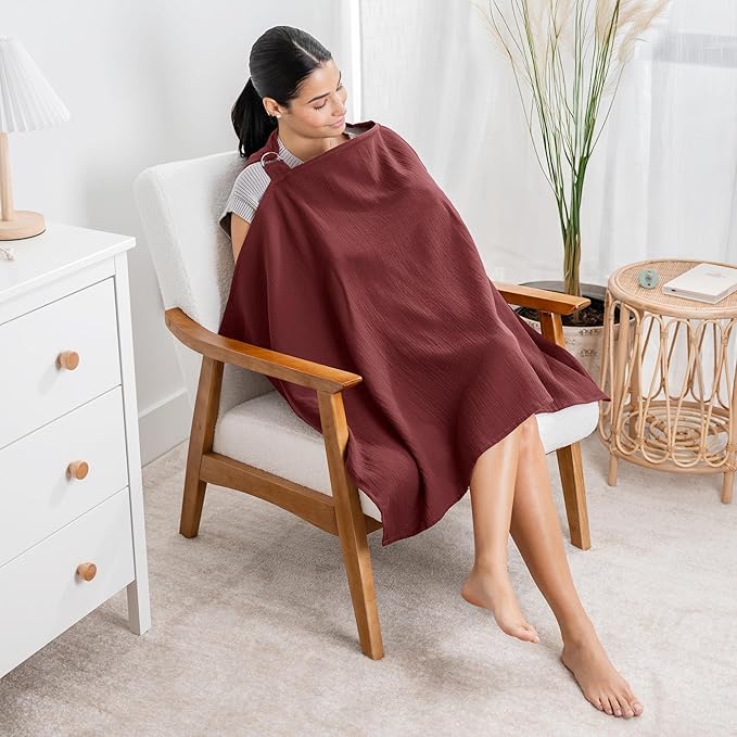 Comfy Cubs Muslin Nursing Cover, Pack of 1, 100% Muslin Breastfeeding Cover - Soft & Breathable Baby Nursing Scarf with Adjustable Neck Strap - Portable, Lightweight & Privacy Coverage - Wine