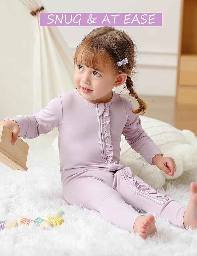 JunNeng Baby Girl Viscose from Bamboo Sleeper with Mitten Cuffs, 2 Way Zipper Romper, Sleep N' Play Pajamas 0-18 Months