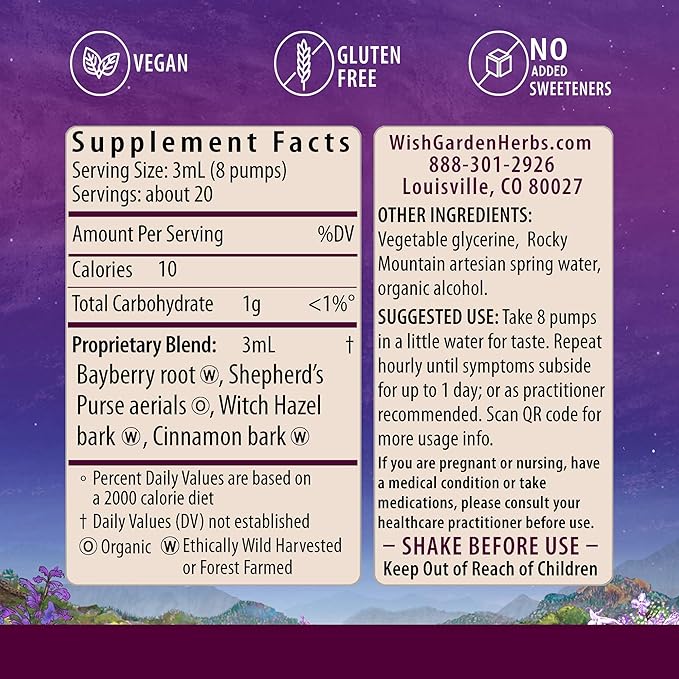 WishGarden Herbs Flow Stopper Lingering Cycle (Wombstringe) - Plant-Based Herbal Formula w/Shepherd's Purse & Witch Hazel, Moderates Breatkthrough Bleeding, Blood Flow & Spotting Between Cycles, 2oz