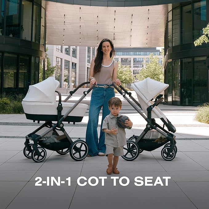 Cybex EOS 2-in-1 Stroller - Bassinet Stroller Converts to Toddler Stroller with One-Hand Recline - Bassinet and Toddler Seat Included, Reversible & Travel System Ready, Lava Grey