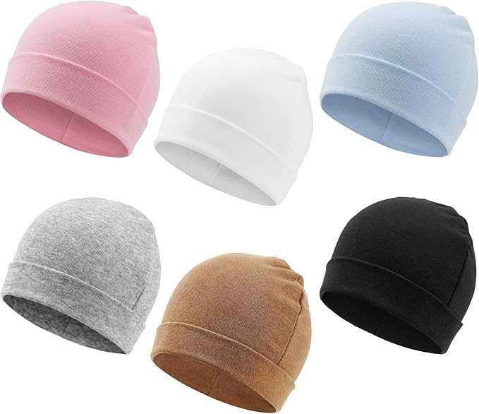DRESHOW BQUBO 6 Pack Baby Newborn Hats Set for Unisex Infant Newborn Toddler Soft Beanie Hat for Boys Girls 0-24 Months