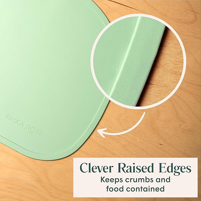 Simka Rose Silicone Baby Placemats That Stick to Table - Non Slip with Raised Edges - For Toddlers and Kids - Dishwasher Safe (Sage)