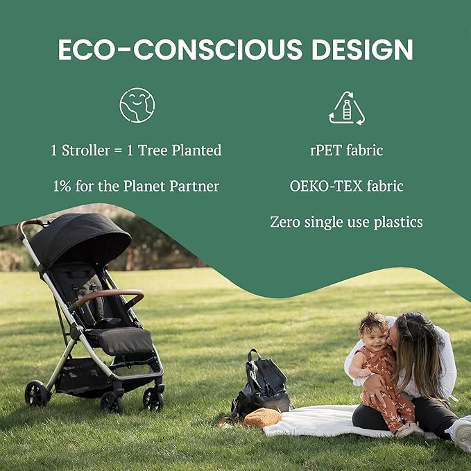 Bombi Bēbee V2 Lightweight Baby Stroller - Premium Vegan Leather, One-Hand Fold, Infinite Recline, Aircraft-Grade Aluminum Frame, XXL Canopy, and Ample Storage Umbrella Stroller - Storm Blue