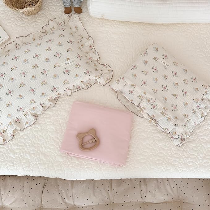 AOJIM Muslin Cotton Kids Pillowcase with Azalea Patterns, Lightweigth Soft Crib Nursery Pillowcase 1PC for Boys Girls, Print Toddler Bedding for Room Decor, Machine Washable, 26x20 Inches