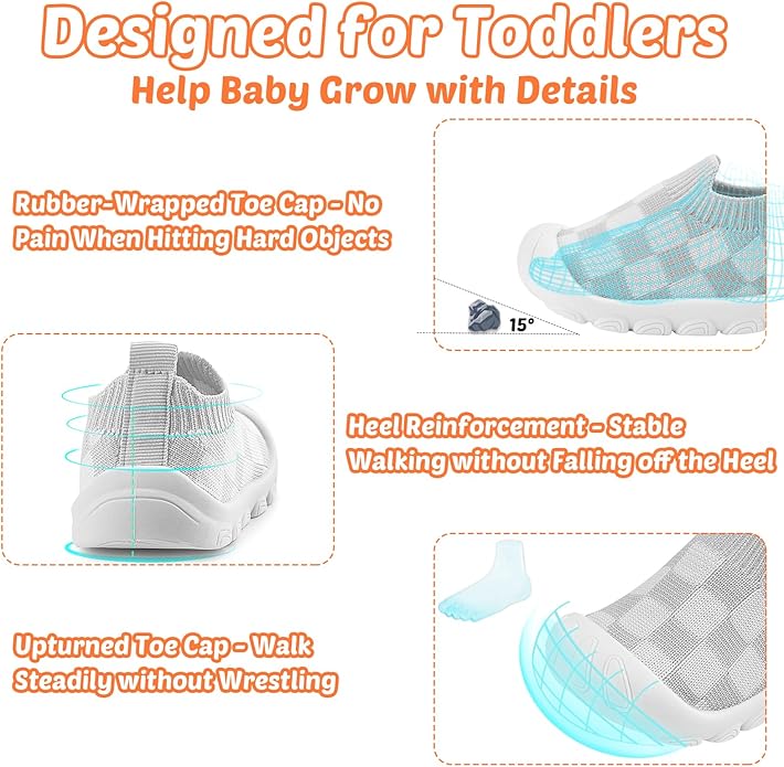 Baby Walking Shoes Toddler Girl Boy Soft Sole Breathable Cotton Canvas Shoes Infant Lightweight Non-Slip Safer Slip-on First Walkers Shoes Casual Tennis Wide Sneakers Rubber Soles Running Outdoor