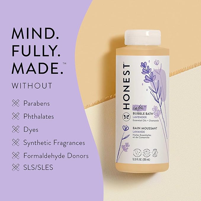 The Honest Company Foaming Bubble Bath, Gentle Tear-Free Hypoallergenic Baby Wash with Naturally Derived Ingredients, Lavender Calm, 12 fl oz
