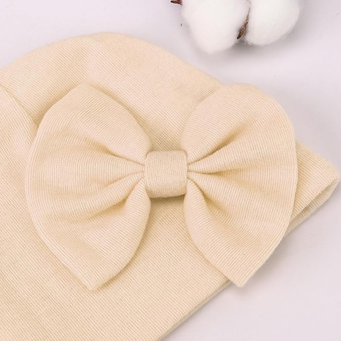 BQUBO Newborn Baby Girls Hats Mittens Set Hospital Hat Beanie Infant Bow Hats Baby Cotton Gloves for 0-6 Months