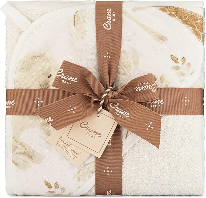 Crane Hooded Towel - 100% Cotton Terry Cloth Hooded Towels, Safari Animal Pattern, 30" x 30", Perfect for Babies' Bath, Pool, Beach & Travel