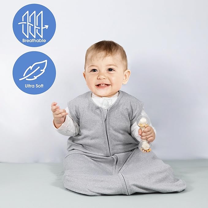 Baby Sleep Sack 12-18 Months Baby Wearable Blanket 100% Rayon Cotton 2-Way Zipper Toddler Sleeping Sack，Comfy Soft Lightweight TOG 0.3(grey)