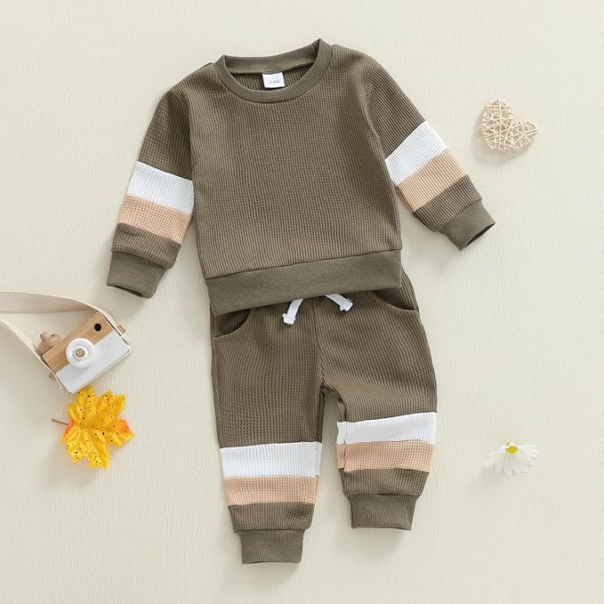 Kuriozud Toddler Baby Boy Fall Winter Clothes Long Sleeve Crewneck Pullover Sweatshirt Jogger Pants Set 2 Piece Outfit