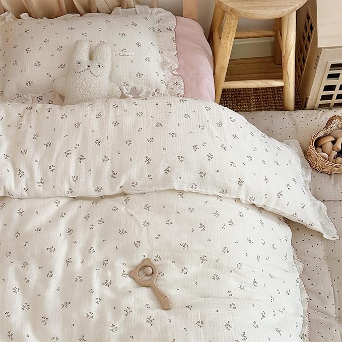 AOJIM Cotton Muslin Kids Toddler Pillowcase with Floral Print Patterns for Room Decor Super Soft Nursery Bedding Pillow Cover for Girls Boys Durable Baby Travel Pillowcase, Machine Washable,14x20''