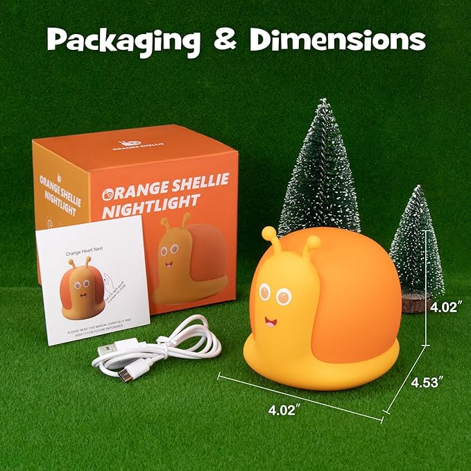 Cute Snail Night Light 2 Brightness Adjustable Fun Orange Slug Light with 30/60 Min Timer Squishy Nursery Breastfeeding Nightlight Rechargeable Silicone Touch Bedside Lamp for Home Bedroom Dorm Decor