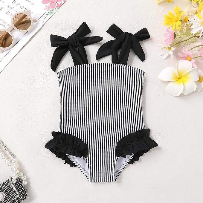 Happy Town Toddler Swimsuit Girl Solid Color Stripe One-Piece Baby Bathing Suits