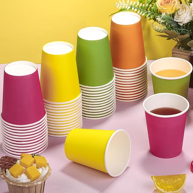 URATOT 60 Pieces 9 Ounce Disposable Paper Cups Neon Color Party Cups Drinking Cups for Party, DIY, and Holiday, 4 Colors