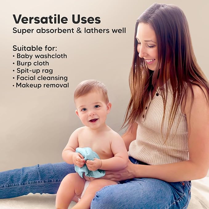 6-Pack Baby Washcloths - Soft Absorbent Viscose from Bamboo Wash Cloths for Babies, Kids, Toddlers, Infant, Newborn Bath Towels,Gentle on Sensitive Skin,10x10 Reusable Face Towels(Navy Blue)