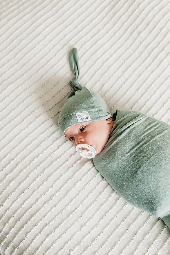 Copper Pearl Baby Beanie Hat Top Knot Stretchy Soft Briar