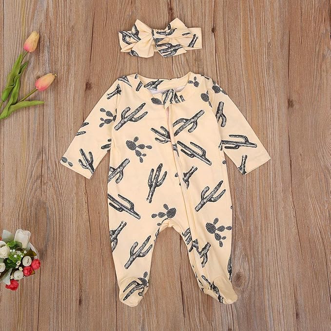CIYCUIT Baby Girls Cactus Footies Newborn Zip Up Onesie Romper