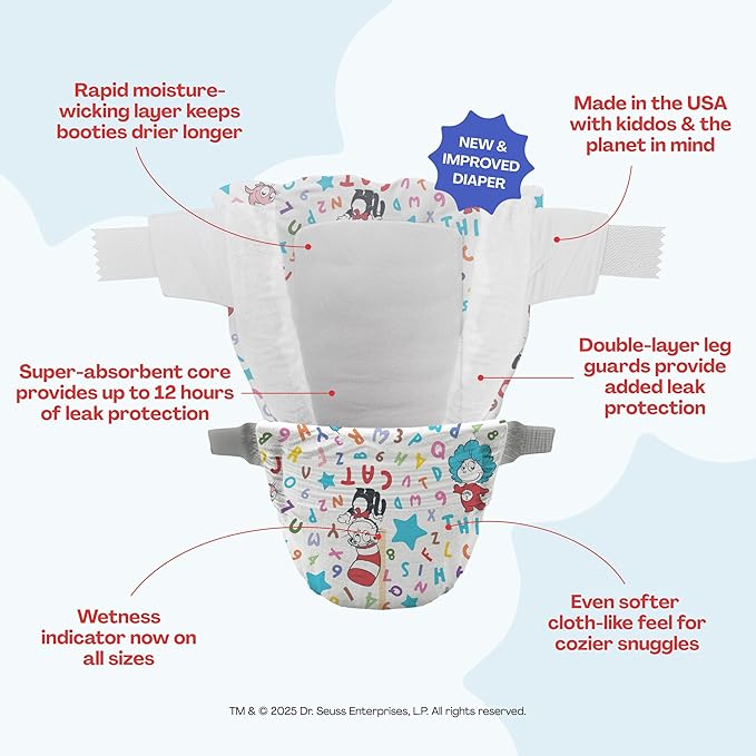 Hello Bello Dr. Seuss Babies Premium Diapers, Size 4, 58 Count: Softness & Protection for Sensitive Skin