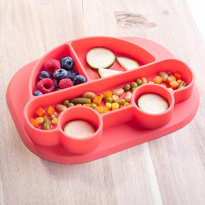 Vehicle Silicone Compartment Plates- 3 PK Car, Train, Rocket- Large Divided Sections for Easy Grabbing Baby Food Training, Non-Slip Unbreakable Material, Flexible Shapes for Toddlers, Kids- BPA Free