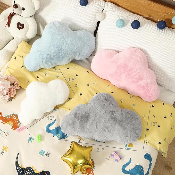 YRXRUS Cloud Pillows, Blue Cloud Shaped Pillow, Decorative Throw Pillow Gifts, Cute Plush Room Decor, Fluffy Faux Rabbit Fur 13"x21" Pillows for Living Bedroom Kids Room