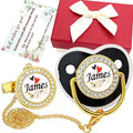 Personalized Pacifier Set with Name, BPA Free, Bling Gold Silver Pink Rose Gold Luxurious Ideal Gift for Newborns (Black)