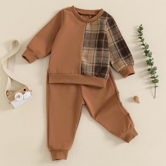 Toddler Baby Boy Fall Outfits Long Sleeve Crew Neck Pullover Sweatshirt + Jogger Pants Set Infant Winter Clothes