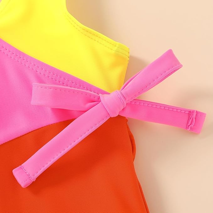 Happy Town Toddler Swimsuit Girl One Piece Bathing Suit Color Block Swimwear Baby Summer Beach Wear