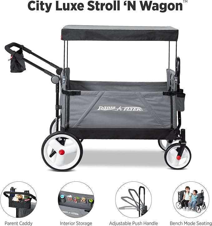Stroller Wagon for Kids, Baby Stroller, Utility Cart, Rolling Cart, Radio Flyer City Luxe Stroll 'N Wagon, for Ages 1+ Years, Gray