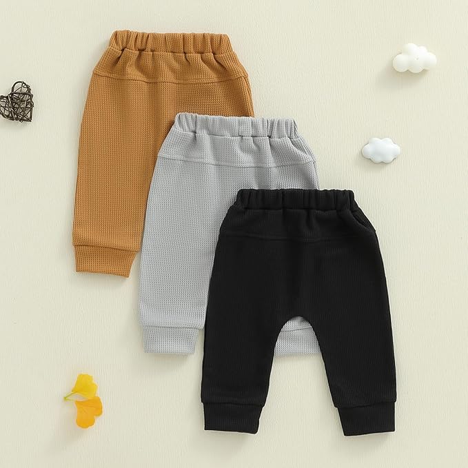 Sejardin Toddler Baby Boy Girl Pants 3 Pack Solid Color Elastic Waist Jogger Sweatpants Newborn Infant Casual Bottoms